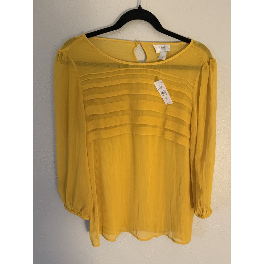 NWT Loft Women's Top | Size M | Vibrant Yellow Sheer Blouse